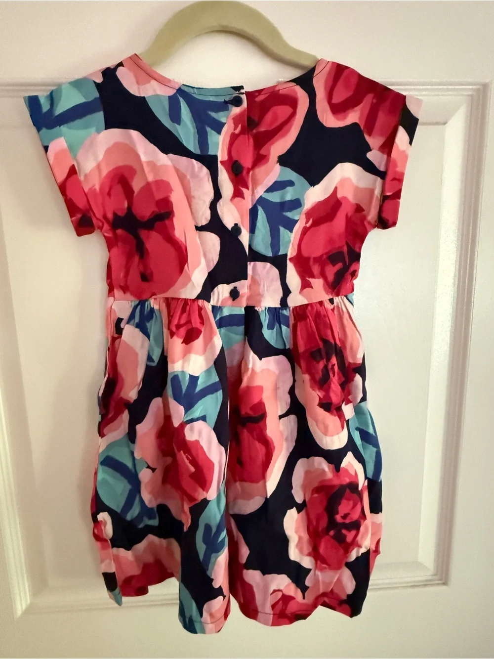 NWT Gymboree short sleeve geometric floral print dress, button back, Size 5T